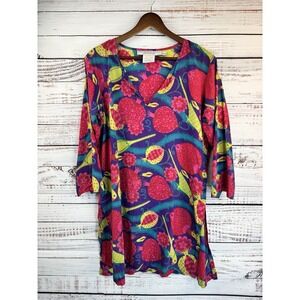 Gretchen Scott Parrot Tunic Dress Cotton Bright‎ S Pink Blue Purple Long Sleeve